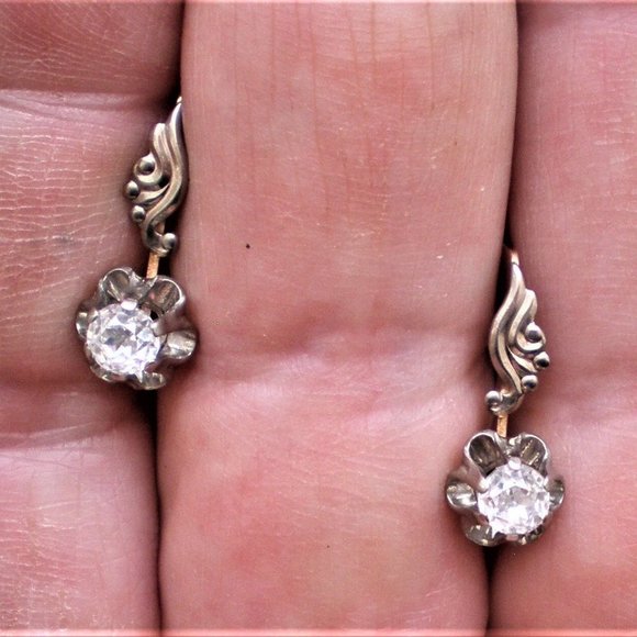 Russian USSR Soviet 14K 585 Rose Pink White Gold 0.50CT CZ Buttercup EAR… - Picture 4 of 8